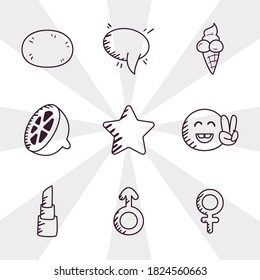 pop art line style icon set design of retro expression comic theme Vector illustration