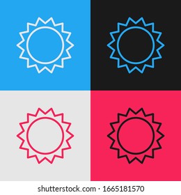 Pop art line Sun icon isolated on color background. Summer symbol. Good sunny day.  Vector Illustration