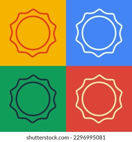 Pop art line Sun icon isolated on color background.  Vector