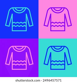 Pop art line Sweater icon isolated on color background. Pullover icon.  Vector