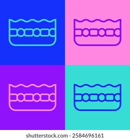 Pop art line Swimming pool icon isolated on color background.  Vector