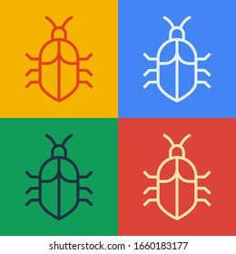 Pop art line System bug concept icon isolated on color background. Code bug concept. Bug in the system. Bug searching.  Vector Illustration