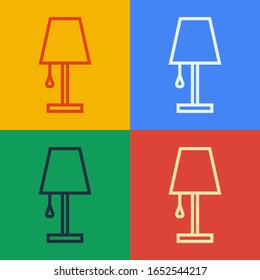 Pop art line Tischlampe Symbol einzeln auf Farbhintergrund. Vektorillustration-Illustration