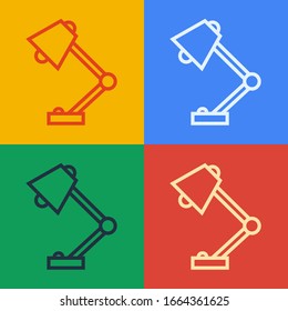 Pop art line Table lamp icon isolated on color background.  Vector Illustration