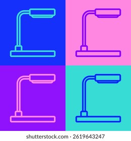 Pop art line Table lamp icon isolated on color background.  Vector