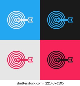 Pop Art Line Target Financial Goal Concept Icon Isolated On Color Background. Symbolic Goals Achievement, Success.  Vector