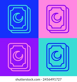 Pop art line Tarot cards icon isolated on color background. Magic occult set of tarot cards.  Vector