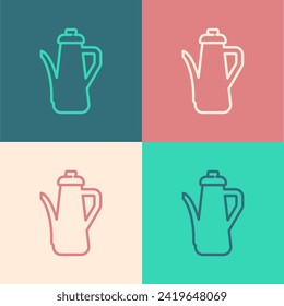 Pop art line Teapot icon isolated on color background.  Vector