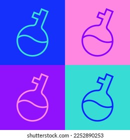 Pop art line Test tube and flask chemical laboratory test icon isolated on color background. Laboratory glassware sign.  Vector