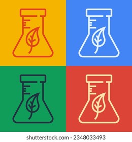 Pop art line Test tube and flask chemical laboratory test icon isolated on color background. Laboratory glassware sign.  Vector