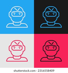 Pop art line Thief mask icon isolated on color background. Bandit mask, criminal man.  Vector