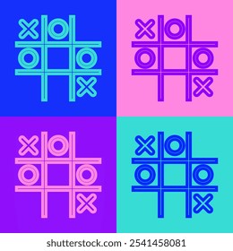 Pop art line Tic tac toe game icon isolated on color background.  Vector