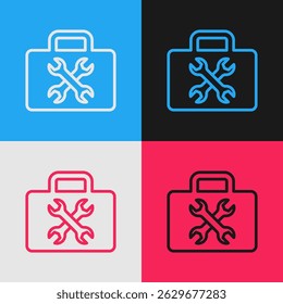 Pop art line Toolbox icon isolated on color background. Tool box sign.  Vector