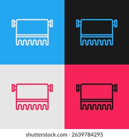 Pop art line Towel on hanger icon isolated on color background. Bathroom towel icon.  Vector