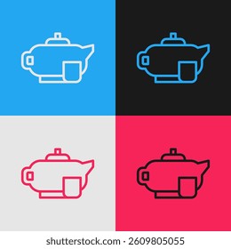 Pop art line Traditional tea ceremony icon isolated on color background. Teapot with cup.  Vector