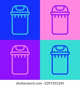 Pop art line Trash can icon isolated on color background. Garbage bin sign. Recycle basket icon. Office trash icon.  Vector