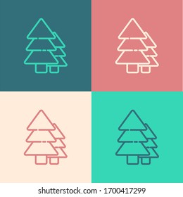 Pop art line Tree icon isolated on color background. Forest symbol. Vector Illustration