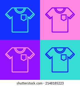 Pop art line T-shirt icon isolated on color background.  Vector Illustration