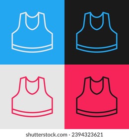 Pop art line Undershirt icon isolated on color background.  Vector