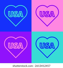 Pop art line USA Independence day icon isolated on color background. 4th of July. United States of America country.  Vector