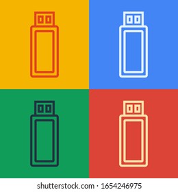 Pop Art Line USB-Flash-Laufwerk Symbol einzeln auf Farbhintergrund. Vektorillustration-Illustration