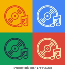 Línea de arte pop Icono de disco de vinilo aislado en fondo de color.  Ilustración vectorial