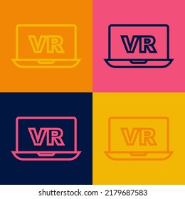 Pop art line Virtual reality icon isolated on color background. Futuristic VR head-up display design.  Vector