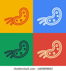 Pop art line Virus icon isolated on color background. Corona virus 2019-nCoV. Bacteria and germs, cell cancer, microbe, fungi.  Vector Illustration
