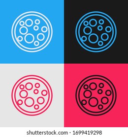 Pop art line Virus icon isolated on color background. Corona virus 2019-nCoV. Bacteria and germs, cell cancer, microbe, fungi.  Vector Illustration