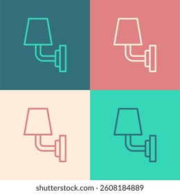 Pop art line Wall lamp or sconce icon isolated on color background. Wall lamp light. Vector