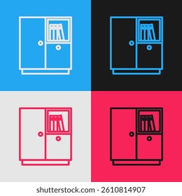 Pop art line Wardrobe icon isolated on color background.  Vector