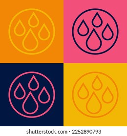 Pop art line Water drop icon isolated on color background.  Vector