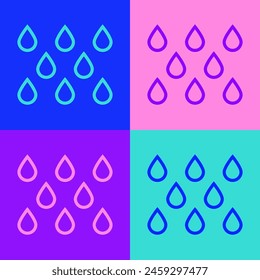 Pop art line Water drop icon isolated on color background.  Vector
