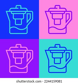 Pop art line Water jug with a filter icon isolated on color background.  Vector Illustration