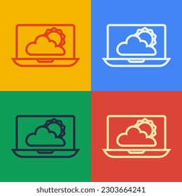 Pop art line Weather forecast icon isolated on color background.  Vector