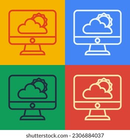 Pop art line Weather forecast icon isolated on color background.  Vector