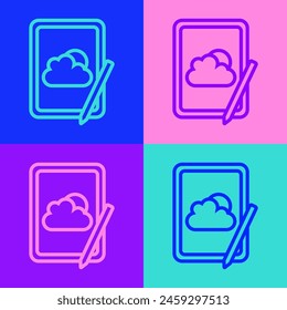 Pop art line Weather forecast icon isolated on color background.  Vector