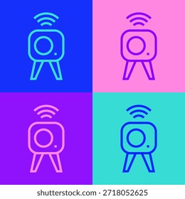 Icono de la cámara del Web de la línea del arte del Pop aislado en fondo del color. Cámara de chat. Icono de cámara web.  Vector
