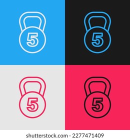 Pop art line Weight icon isolated on color background. Kilogram weight block for weight lifting and scale. Mass symbol.  Vector