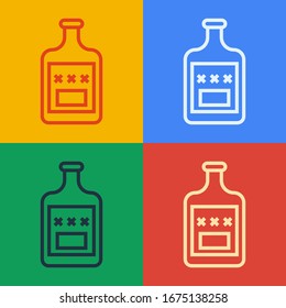 Pop art line Whiskey bottle icon isolated on color background.  Vector Illustration