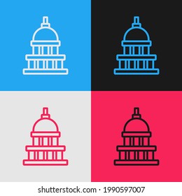 Pop art line White House icon isolated on color background. Washington DC.  Vector