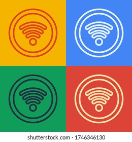 Pop art line Wi-Fi wireless internet network symbol icon isolated on color background.  Vector Illustration