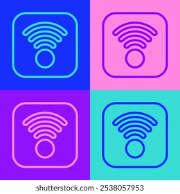 Pop-Art-Linie Wi-Fi Wireless-Internet-Netzwerk-Symbol einzeln auf farbigem Hintergrund.  Vektorgrafik