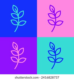 Pop art line Willow leaf icon isolated on color background.  Vector