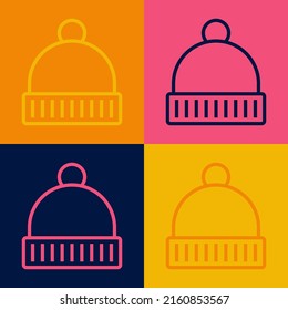 Línea de arte pop Icono de sombrero de invierno aislado en fondo de color.  Vector