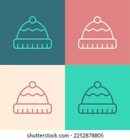 Línea de arte pop Icono de sombrero de invierno aislado en fondo de color.  Vector