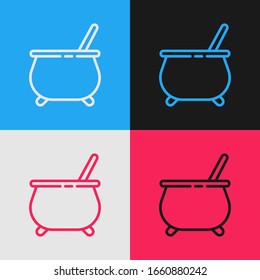 Pop art line Witch cauldron icon isolated on color background. Happy Halloween party.  Vector Illustration