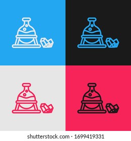 Línea de arte pop Cauldron de bruja e icono de piedra mágica aislado en el fondo de color. Ilustración vectorial
