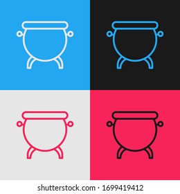 Pop art line Witch cauldron icon isolated on color background. Happy Halloween party.  Vector Illustration