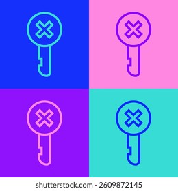 Pop art line Wrong key icon isolated on color background.  Vector Illustration